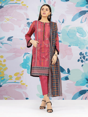 EWU22A1-23411 Unstitched Rust Printed Lawn 3 Piece