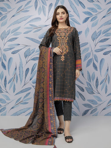 EWU21V8-21825 Unstitched Charcoal Embroidered Marina 3 Piece