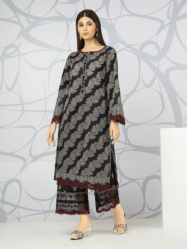 EWU22V1-23568S Unstitched Black Embroidered Lawn 1 Piece