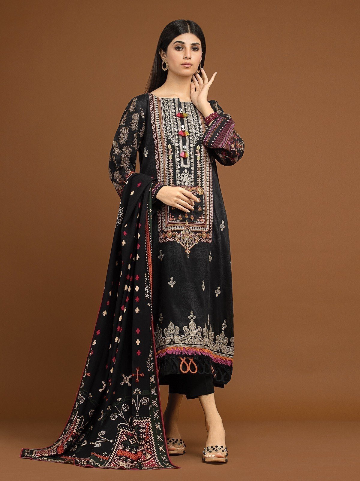 EWU22V13-24035 Unstitched Charcoal Embroidered Viscose 3 Piece