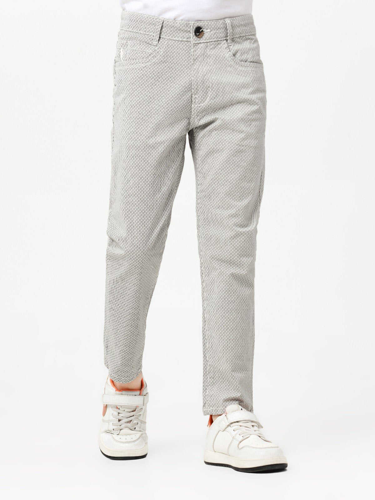 Boy's White & Grey Chino Pant - EBBCP23-028