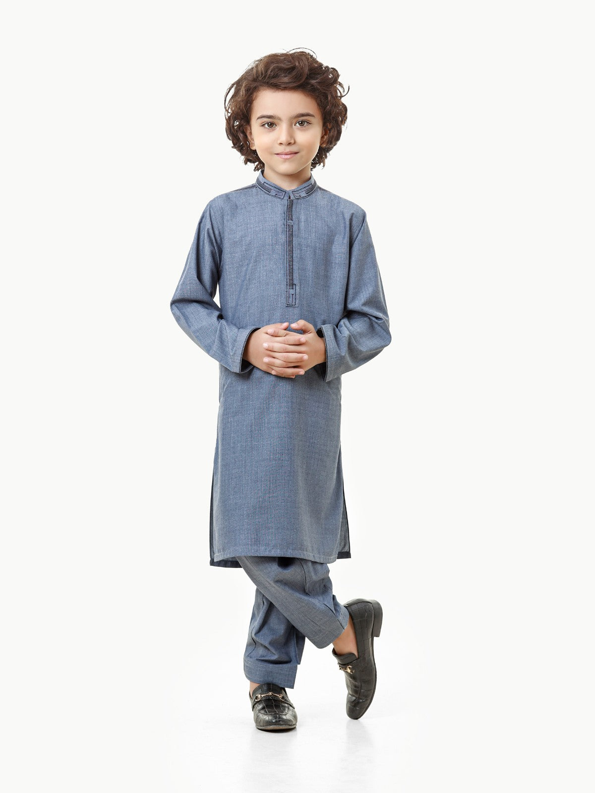 Boy's Mid Blue Kurta Shalwar - EBTKS23-3805