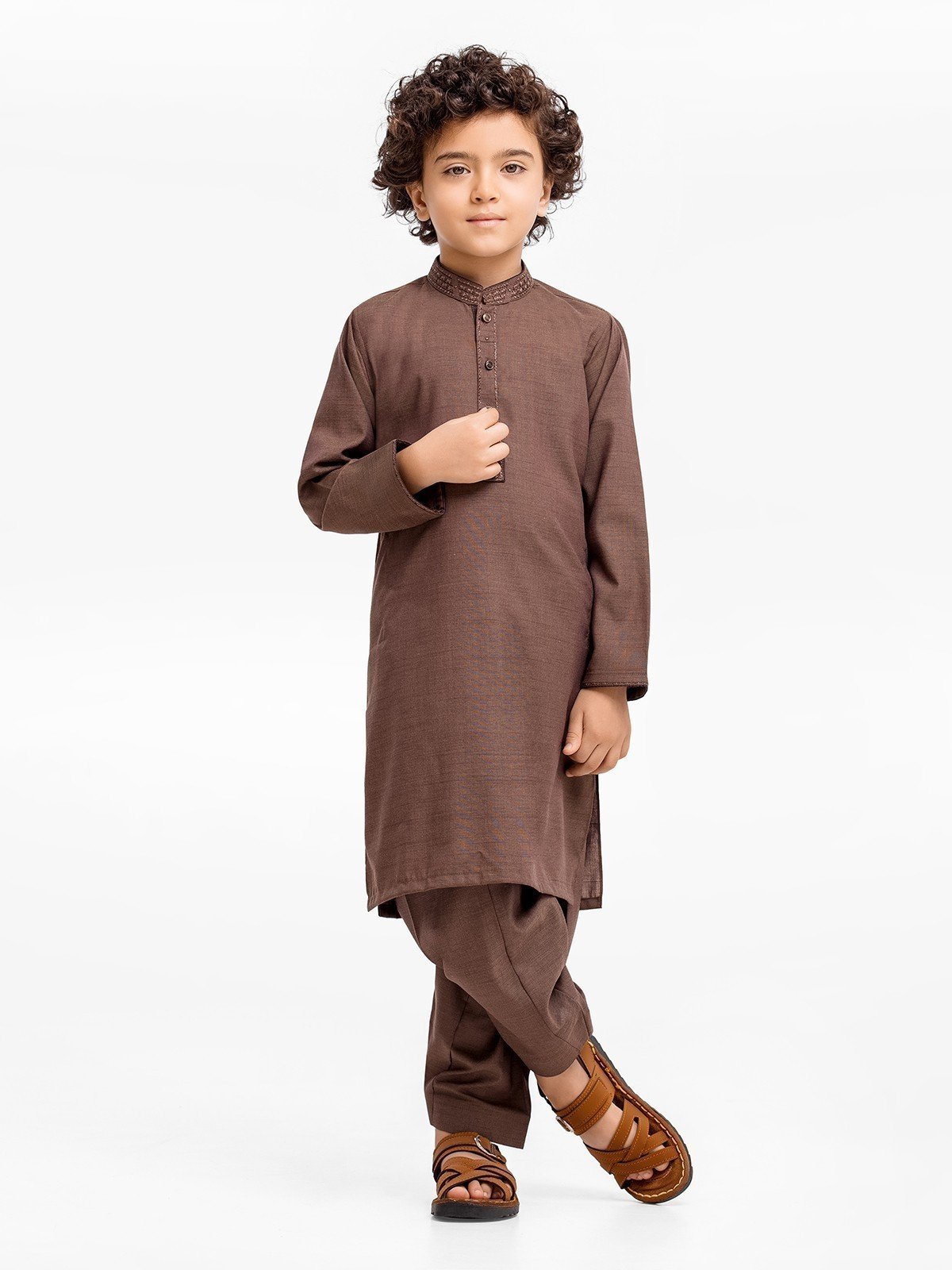 Boy's Brown Kurta Shalwar - EBTKS23-3878
