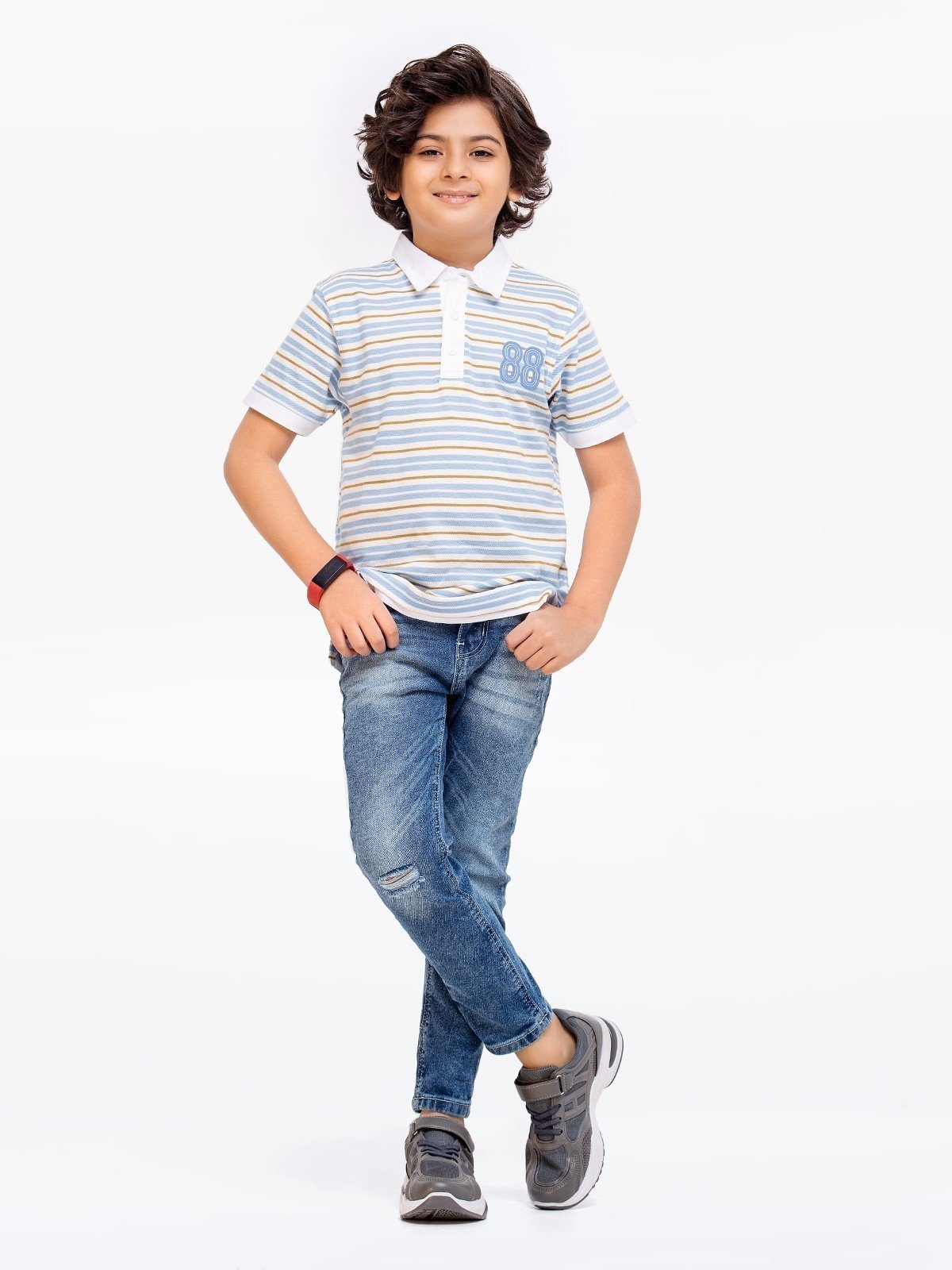 Boy's White & Blue Polo Shirt - EBTPS23-007