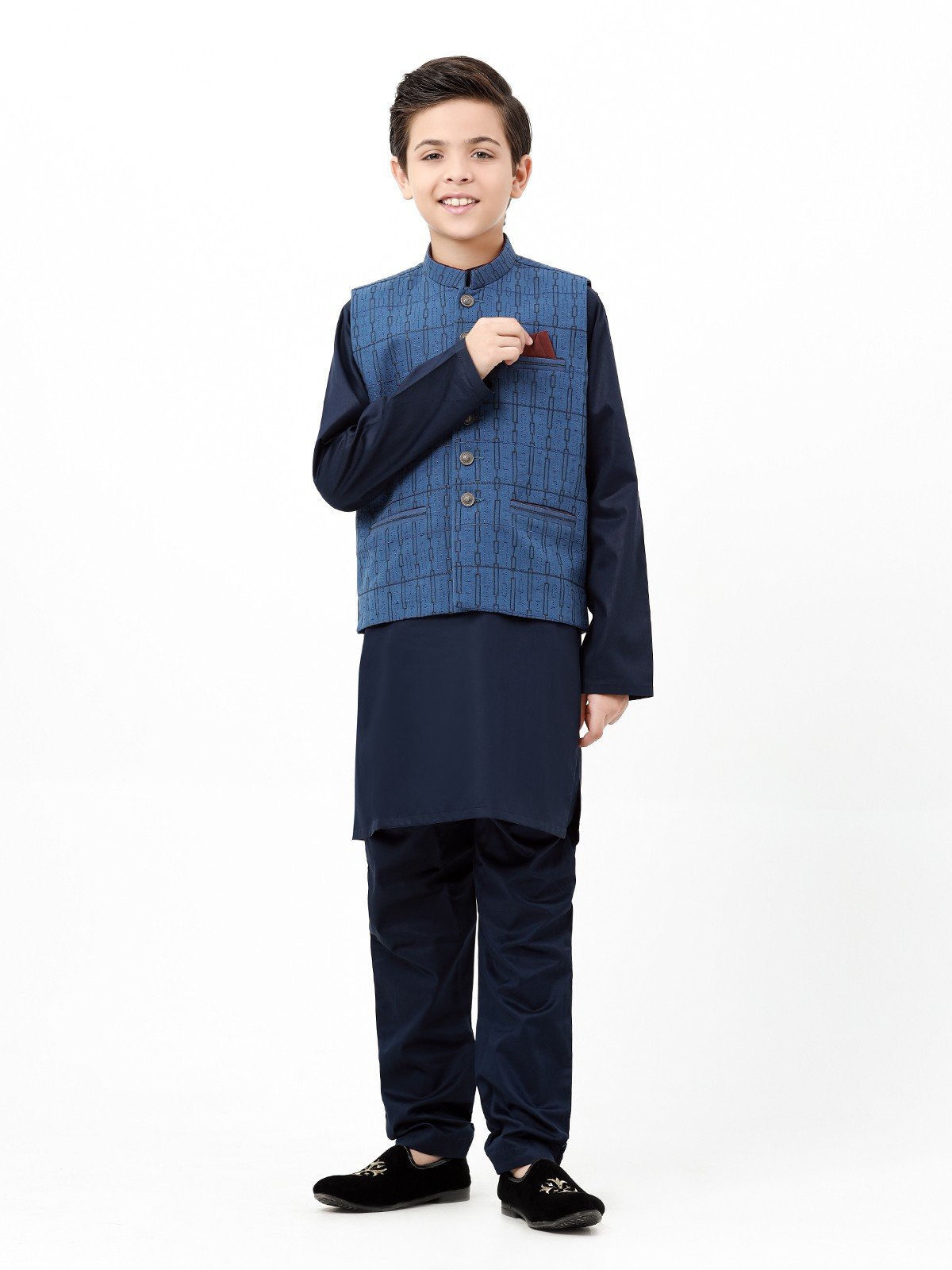 Boy's Royal Blue & Navy Waist Coat Suit - EBTWCSC22-016