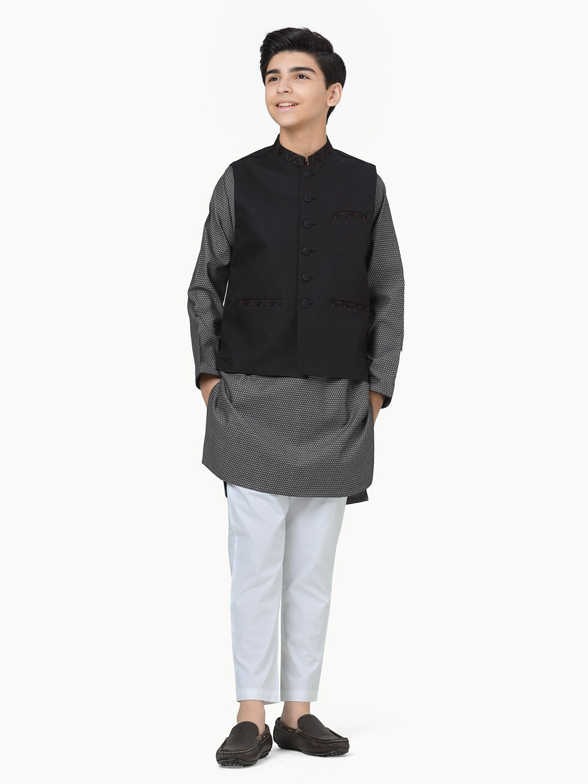Boy's Black & Charcoal Waist Coat Suit - EBTWCS22-25179