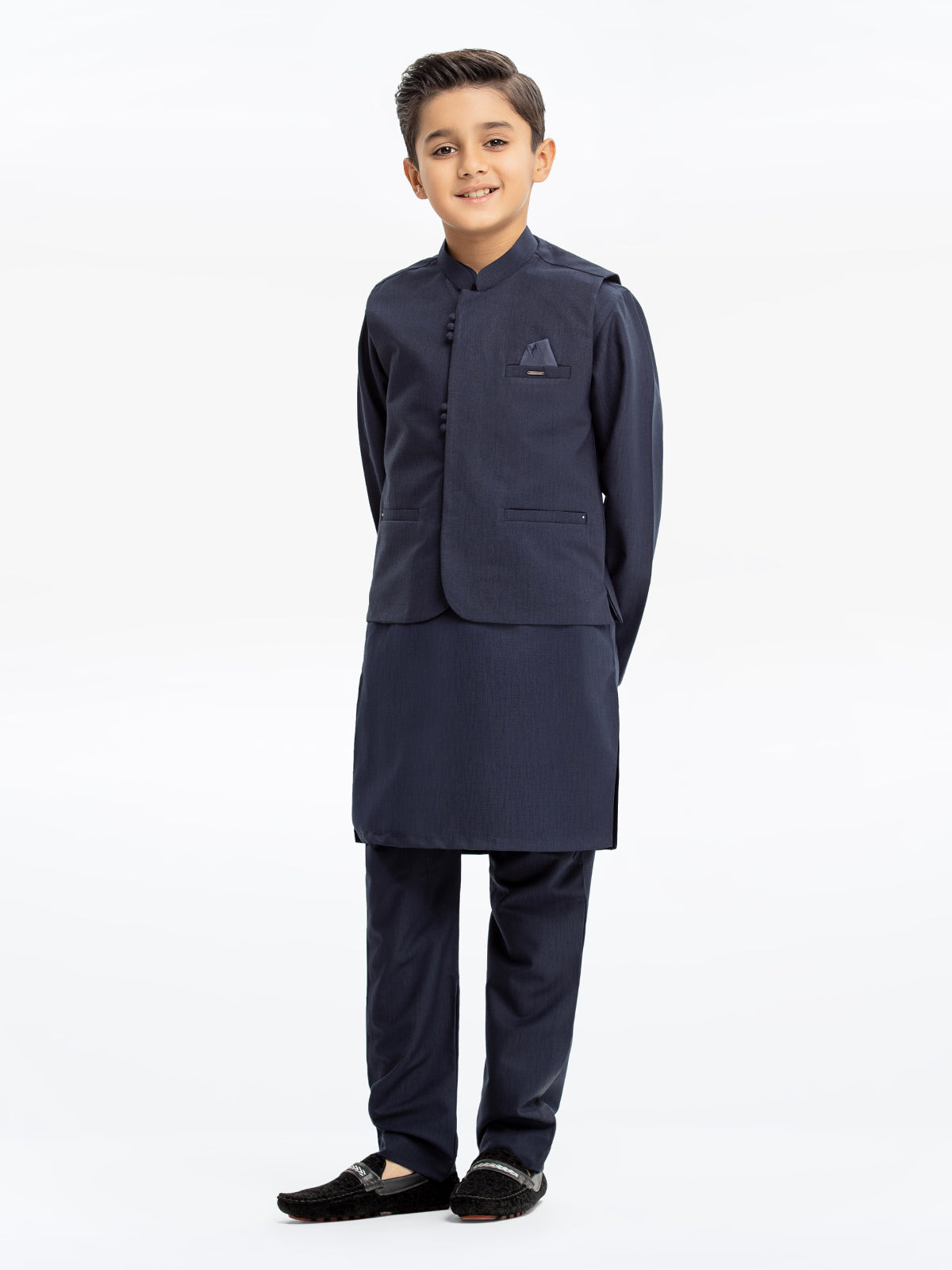 Boy's Navy Blue Waist Coat Suit - EBTWCS23-25185