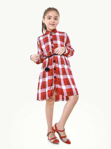 Girl's Red & White Frock - EGTF22-200025