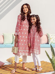 Girl's Red & White Cambric Kurti - EGTKE23-70578