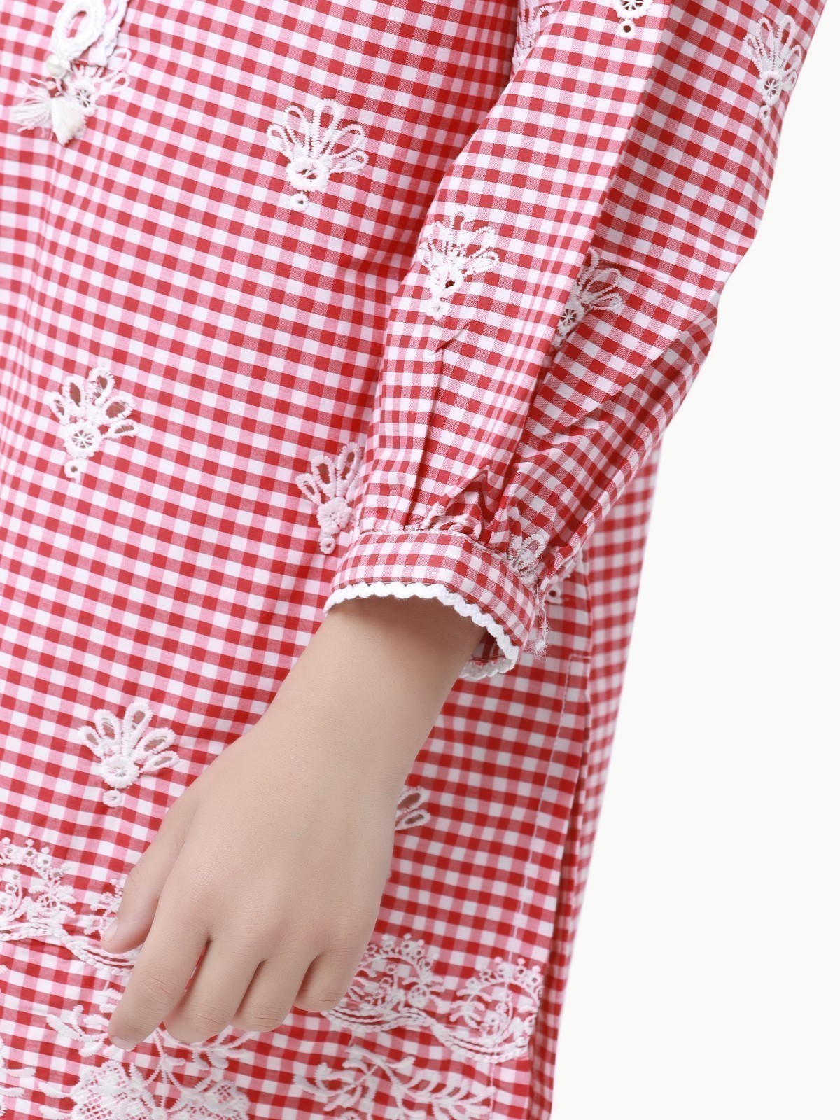 Girl's Red & White Cambric Kurti - EGTKE23-70578