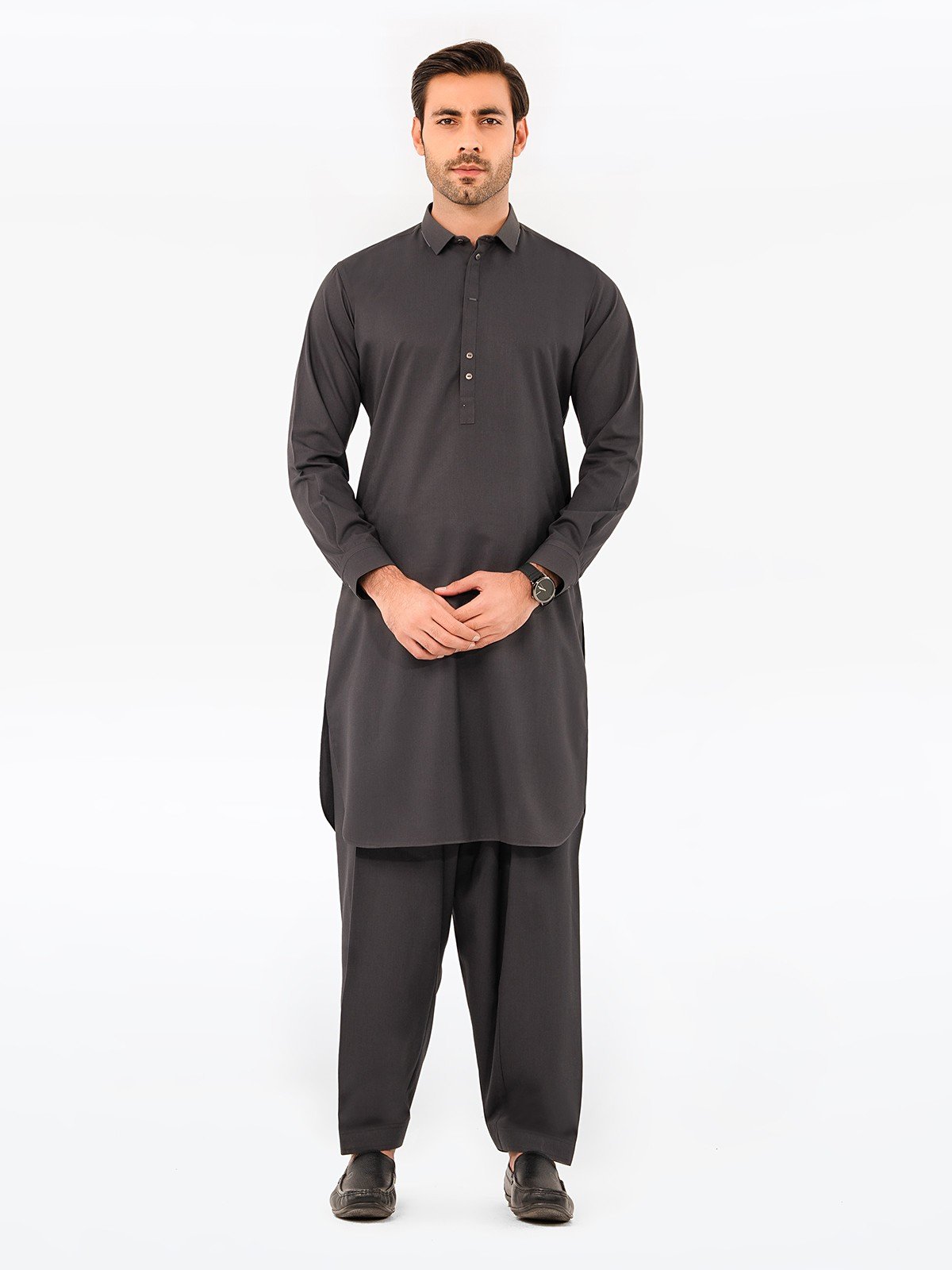 edenrobe Men's Dark Grey Kurta Shalwar - EMTKS23-41059 – edenrobe Pakistan