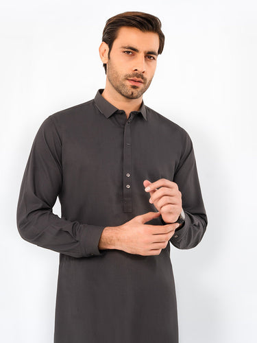 Men's Dark Grey Kurta Shalwar - EMTKS23-41059