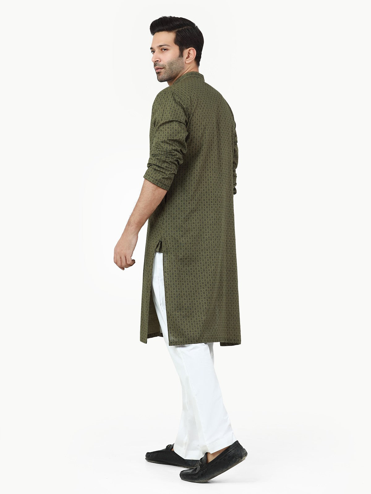 Earthy Elegance Olive Green Men’s Kurta Set for Festive Occasions