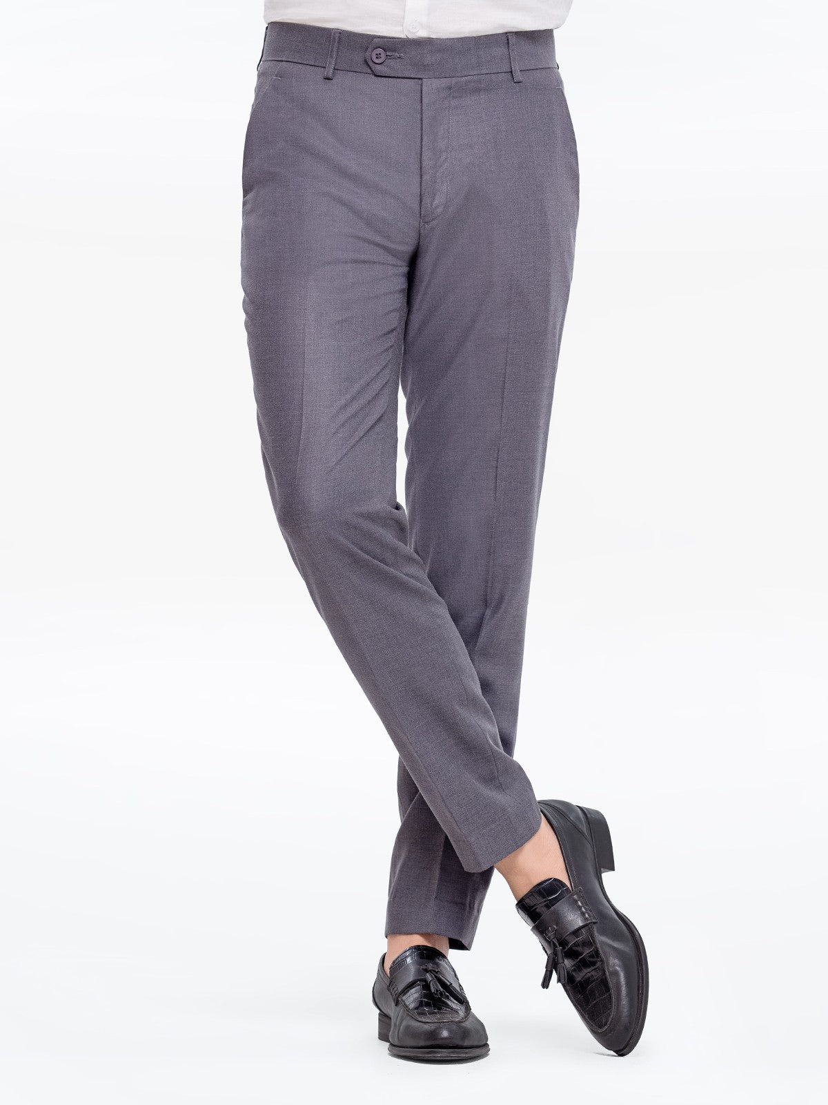 Kapok Self Grey Formal Trousers - Pants for Men