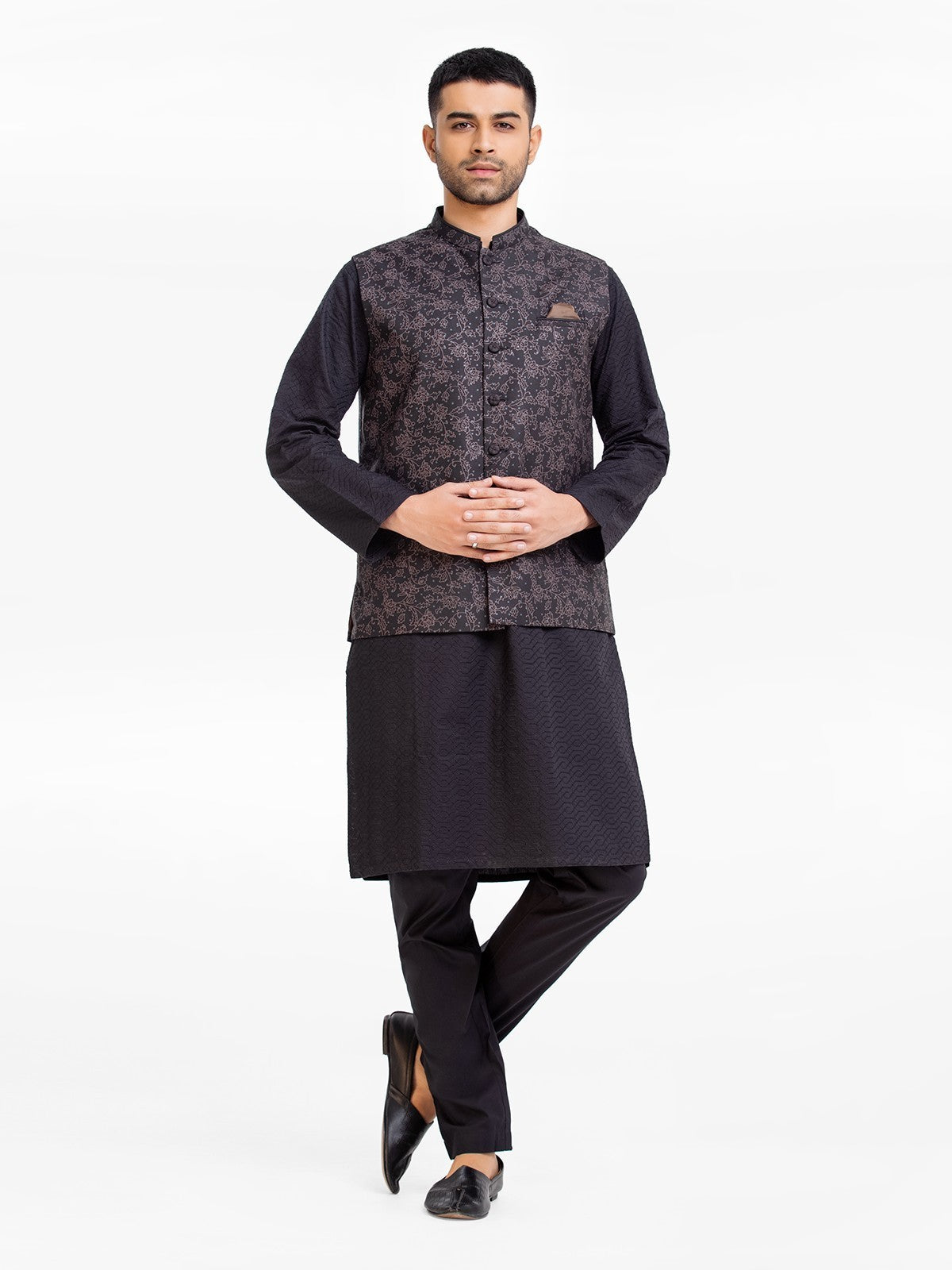 Buy Asian Black Art Silk Jacket Style Boy's Kurta Pajama MKPA04349