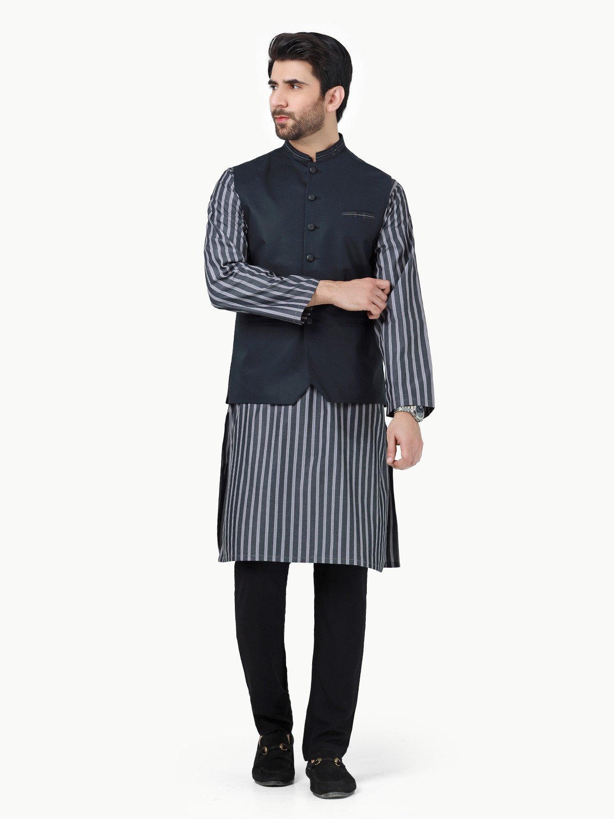 edenrobe Men's Grey & Black Waist Coat Suit - EMTWCS22-018 – edenrobe ...