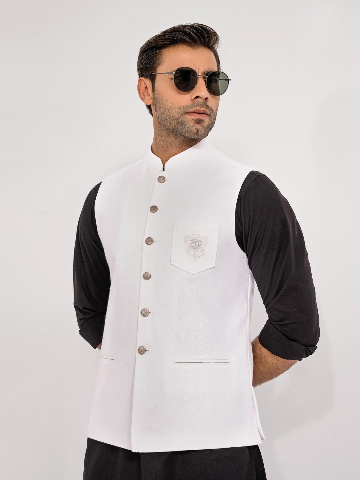 edenrobe Men's Off White Waist Coat EMTWC2335896 edenrobe Pakistan