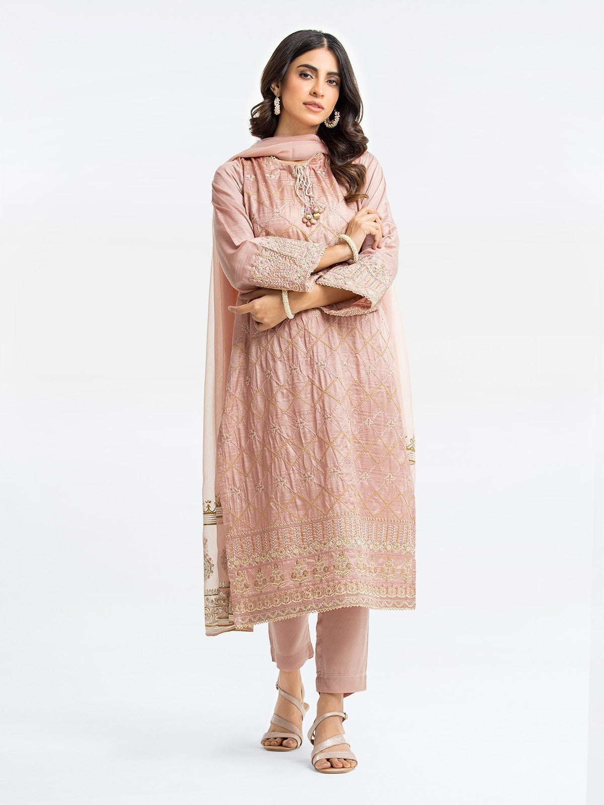 Pret 3Pc Embroidered Tusser Silk Suit - EWTKE23-68766