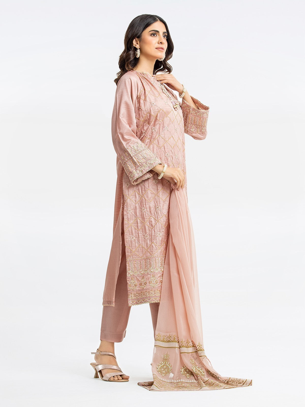 Pret 3Pc Embroidered Tusser Silk Suit - EWTKE23-68766