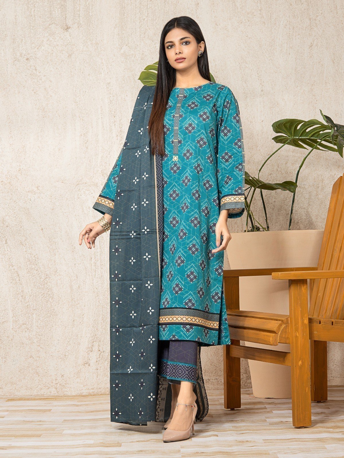 EWU23A1-26020 Unstitched Turquoise Printed Lawn 3 Piece