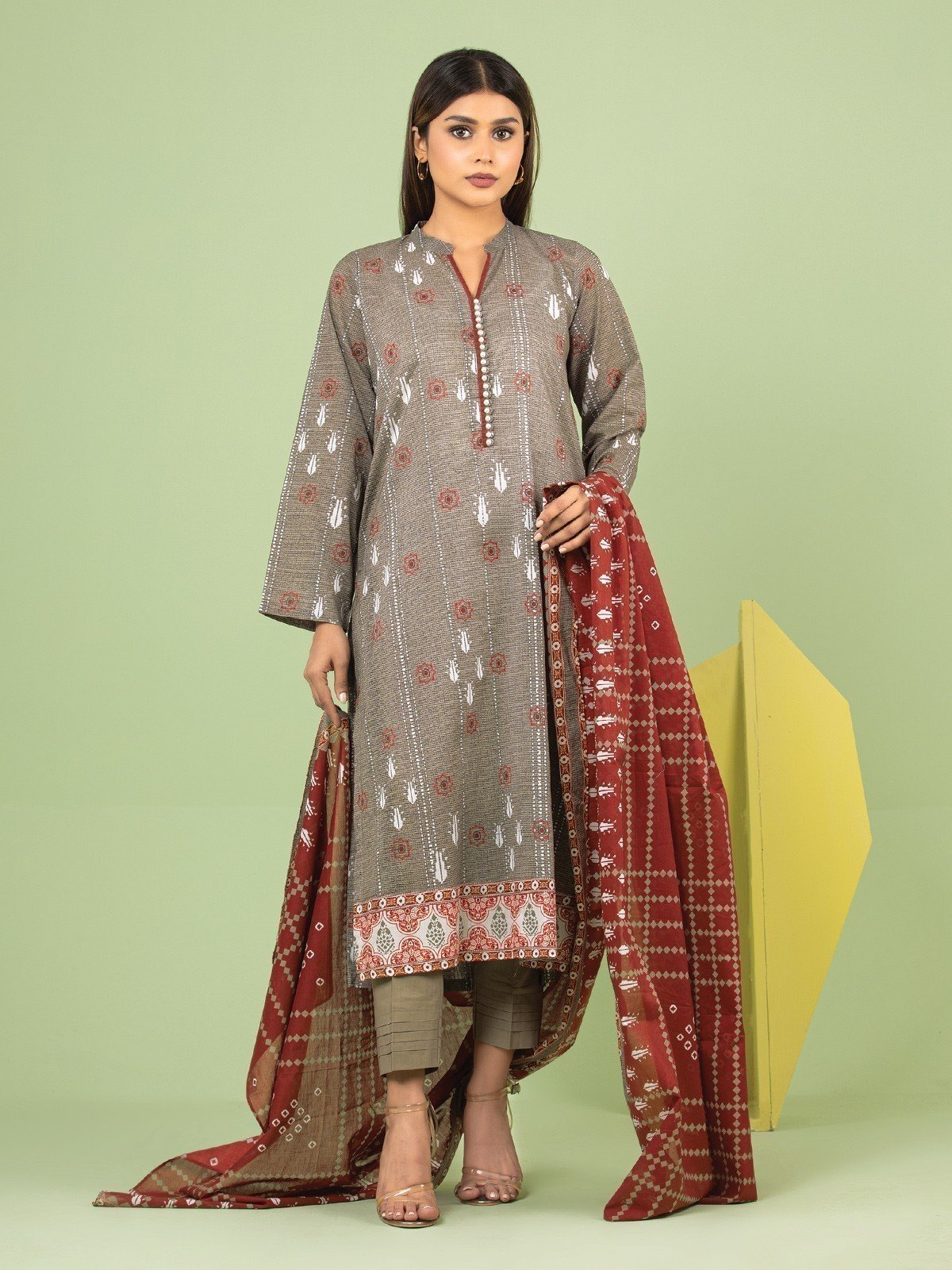 edenrobe Women's Dark Grey Unstitched 3PC Lawn - EWU23A1-26190 ...