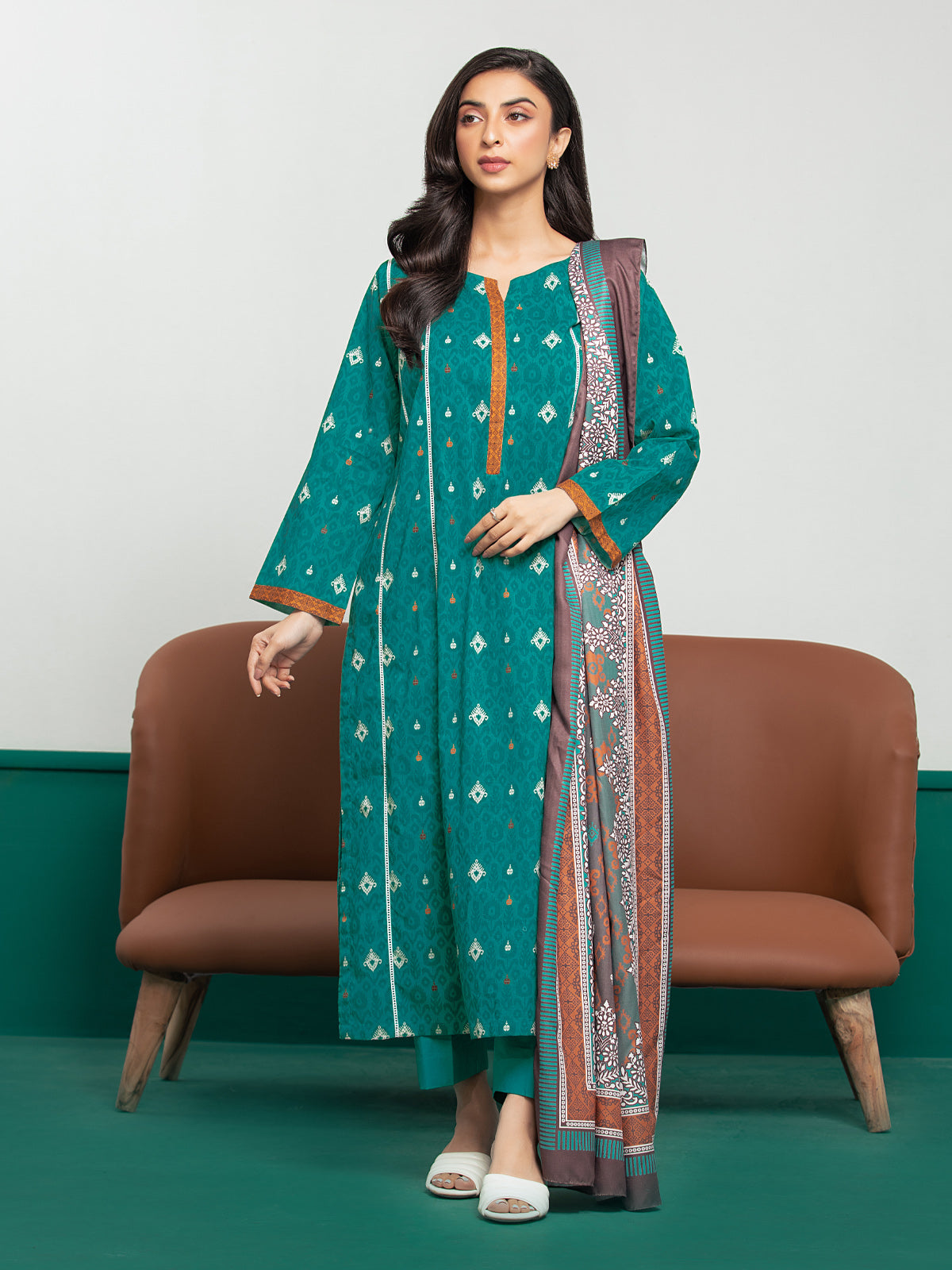 EWU23A3S-27603-3P Unstitched Turquoise Printed Khaddar 3 Piece