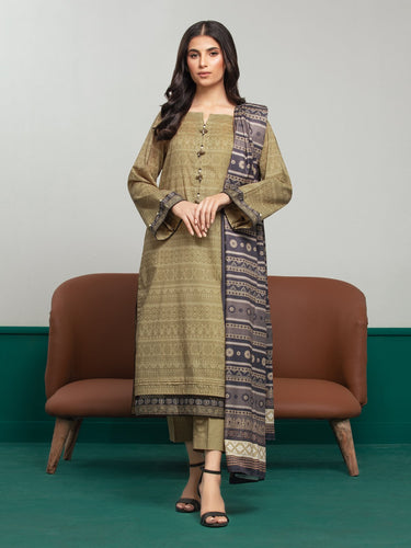 EWU23A3S-27610-3P Unstitched Dark Beige Printed Khaddar 3 Piece
