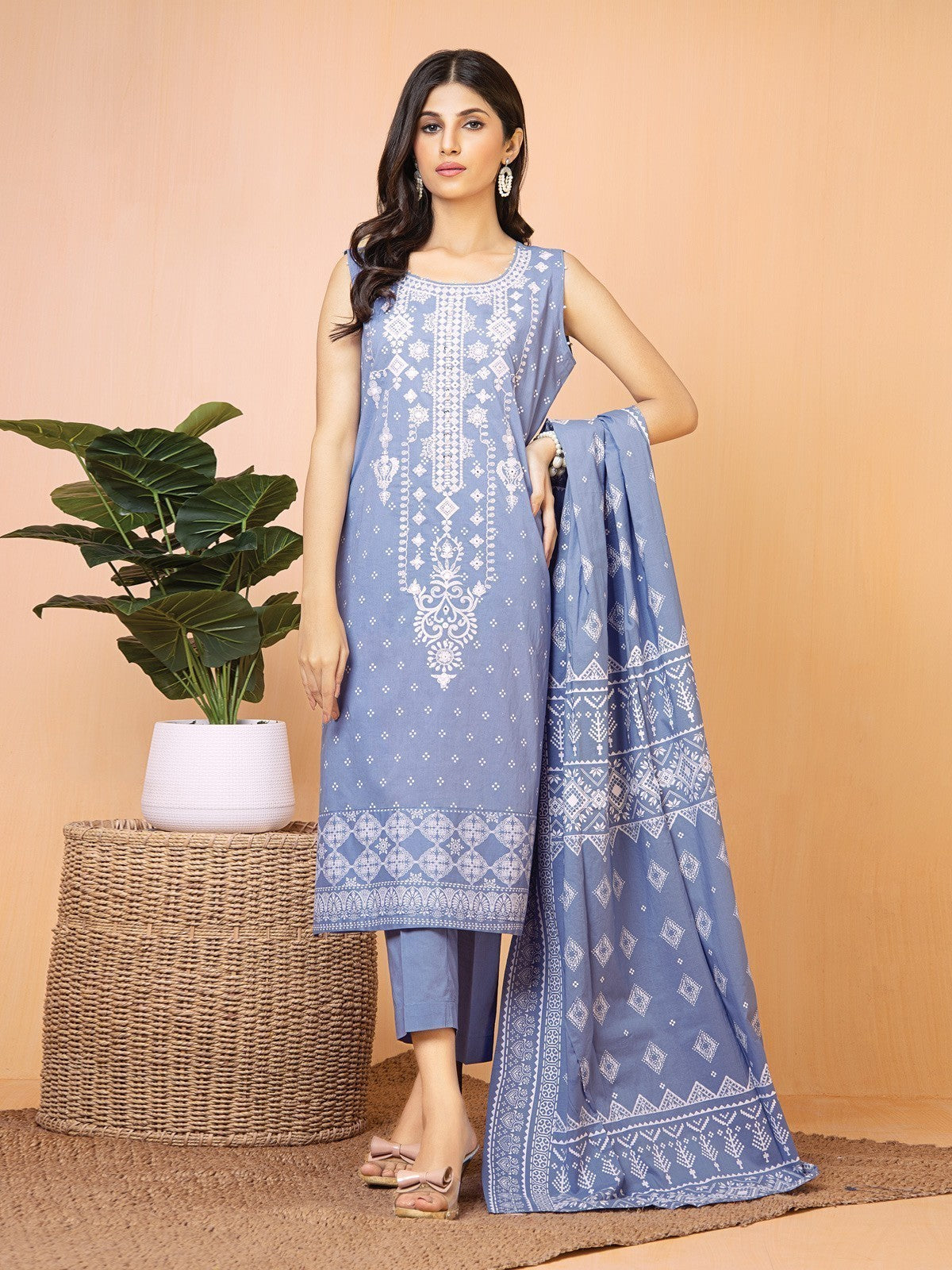 EWU22V1-23682 Unstitched Mid Blue Embroidered Lawn 3 Piece