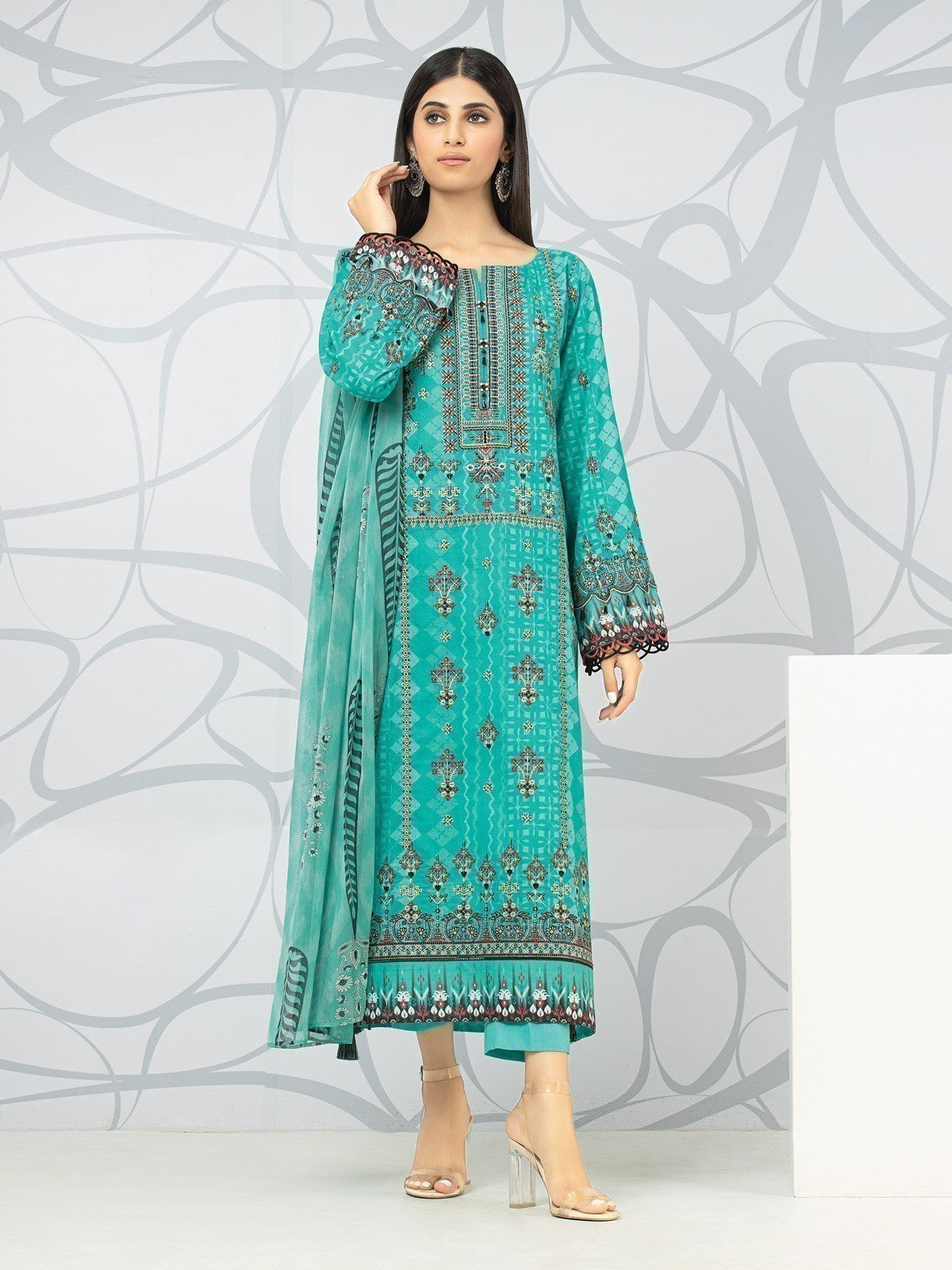 EWU22V1-23756 Unstitched Sea Green Embroidered Lawn 3 Piece