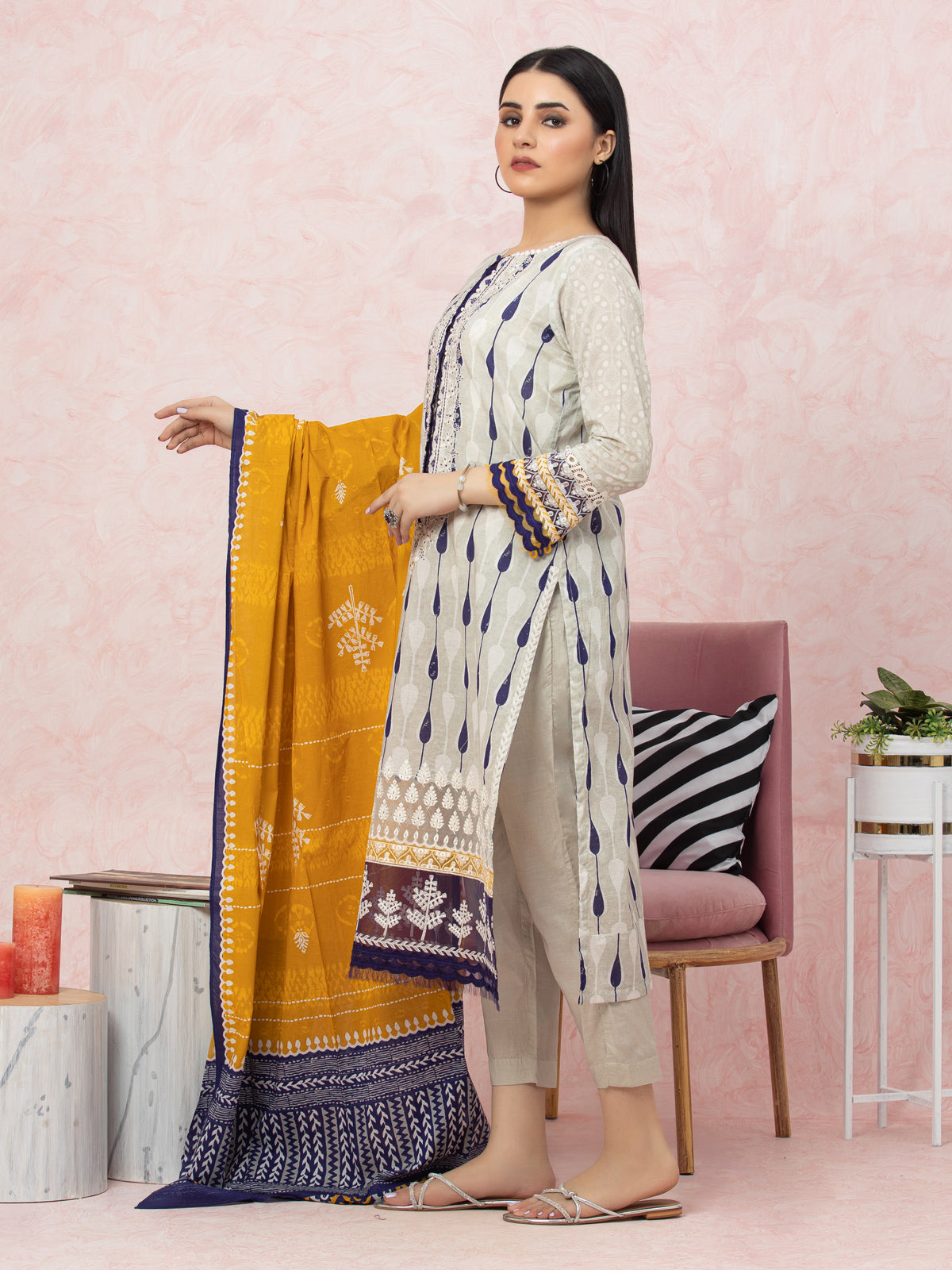 EWU22V1-26603ST Unstitched Light Beige Embroidered Lawn 2 Piece