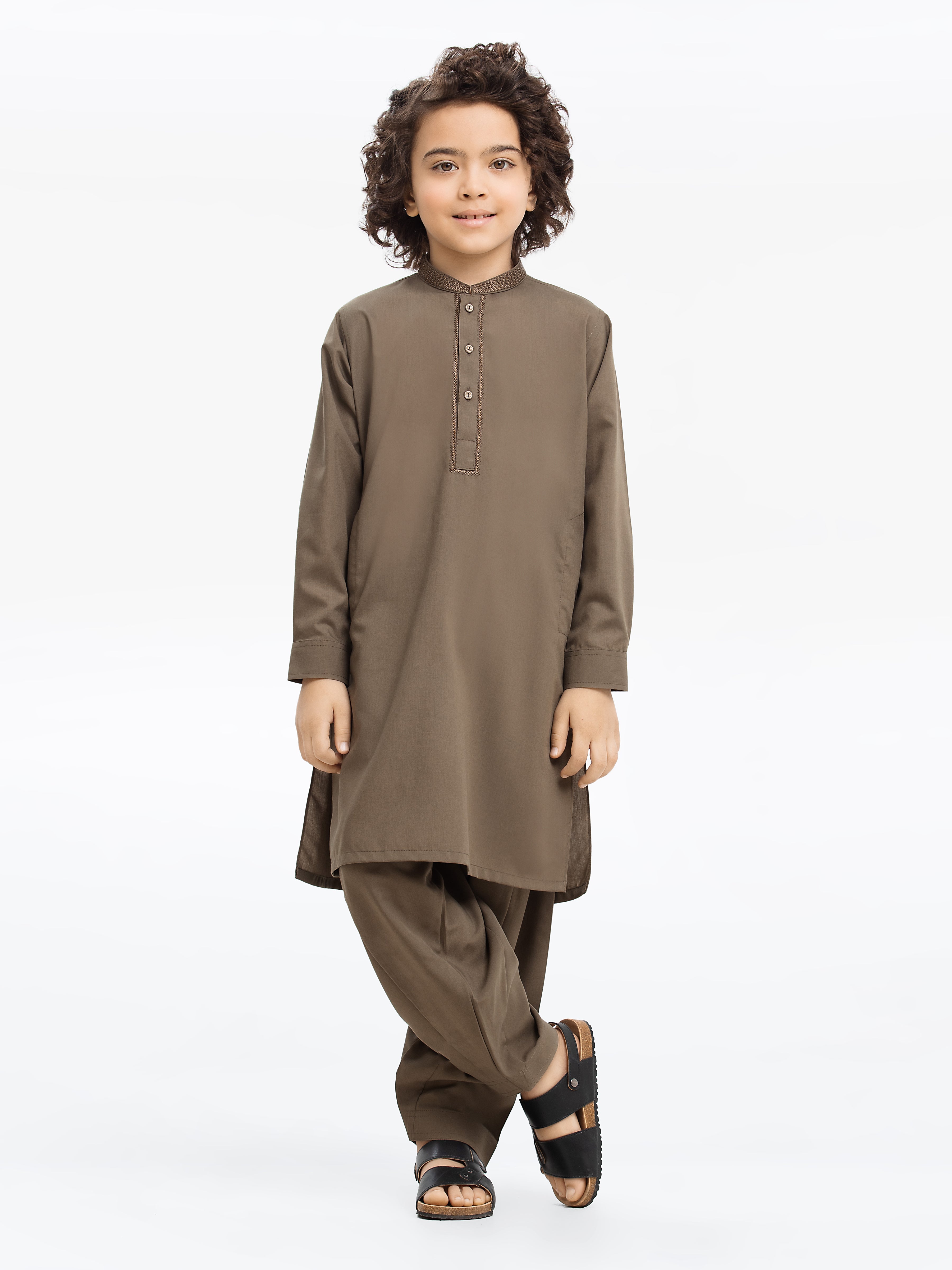 Boy's Mud Green Kurta Shalwar - EBTKS24-3948