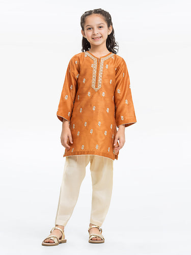 Girl's Dark Mustard Pishwas - EGTPF22-70433ST