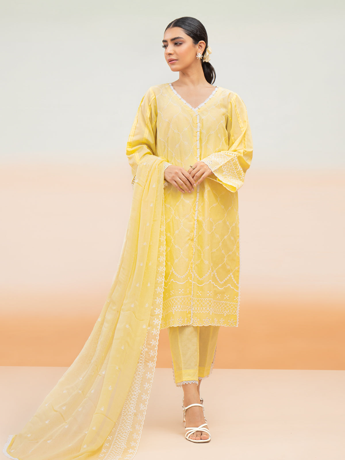 EWU24V2-28644-3P Unstitched Yellow Embroidered Cambric 3 Piece